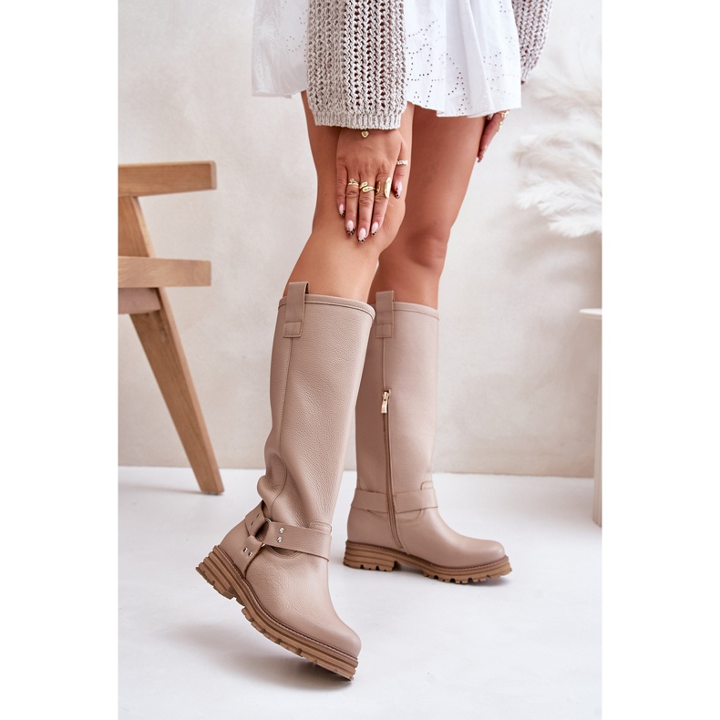 Leather Women's Boots Above the Knee Lewski 3615 Beige 2