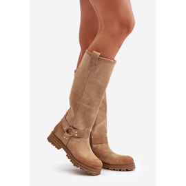 Suede Women's Boots Above the Knee Lewski 3615 Beige 1 Suede Women's Boots Above the Knee Lewski 3615 Beige 1