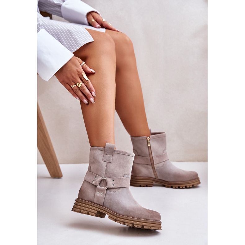Suede Women's Ankle Boots With Flat Heel Lewski 3610 Cappucino beige 1 Suede Women's Ankle Boots With Flat Heel Lewski 3610 Cappucino beige 1