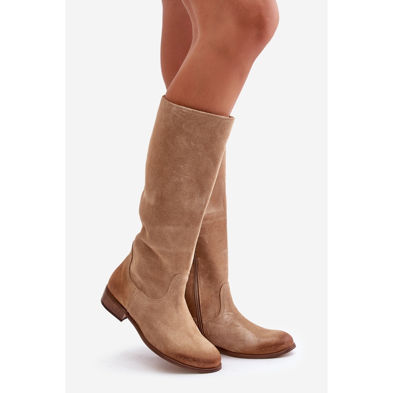 Lewski Suede Women's Mid-Calf Boots With Zipper Levski 3616 Beige 1