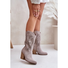 Openwork Mid-Calf Boots With Stiletto Heel Suede Lewski 3609 Cappucino beige 2