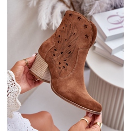 Openwork Suede Cowboy Boots On A Heel Lewski 3613 Brown 2