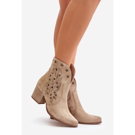 Openwork Suede Cowboy Boots On A Heel Lewski 3613 Beige 1
