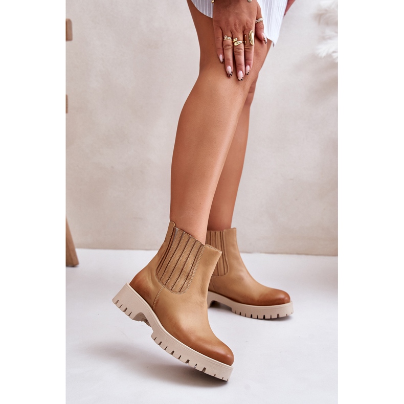 Slip-on Women's Flat Leather Ankle Boots Lewski 3611 Brown 2