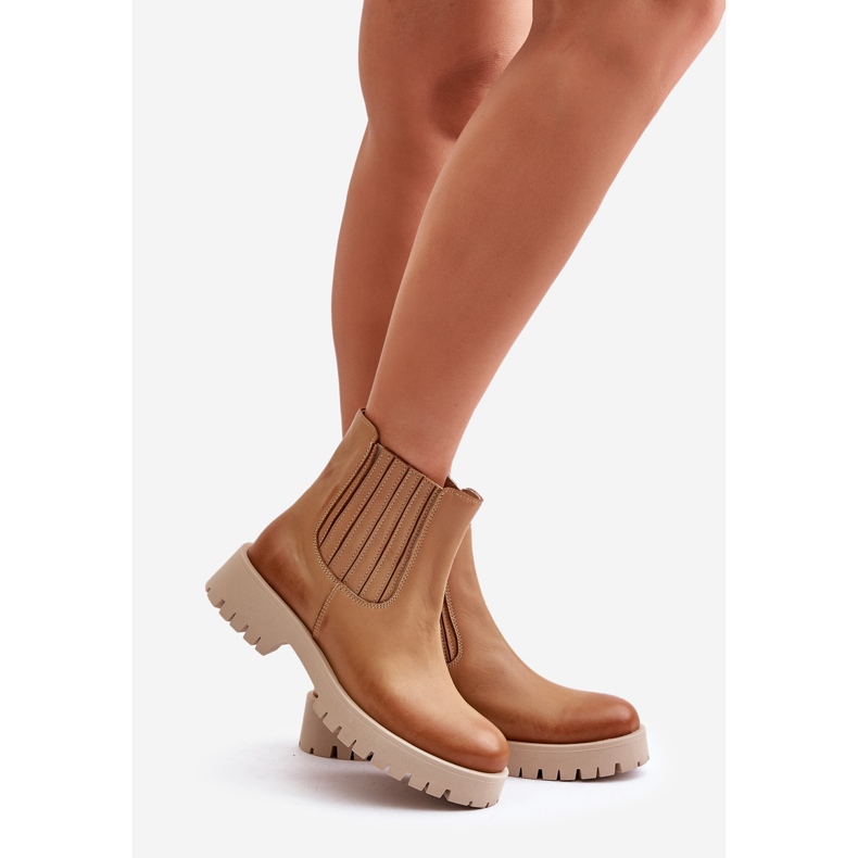 Slip-on Women's Flat Leather Ankle Boots Lewski 3611 Brown 1