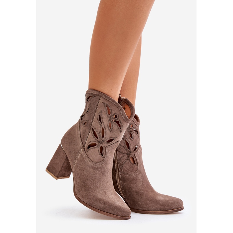 Suede Openwork Ankle Boots Lewski 3629 Dark Beige 1