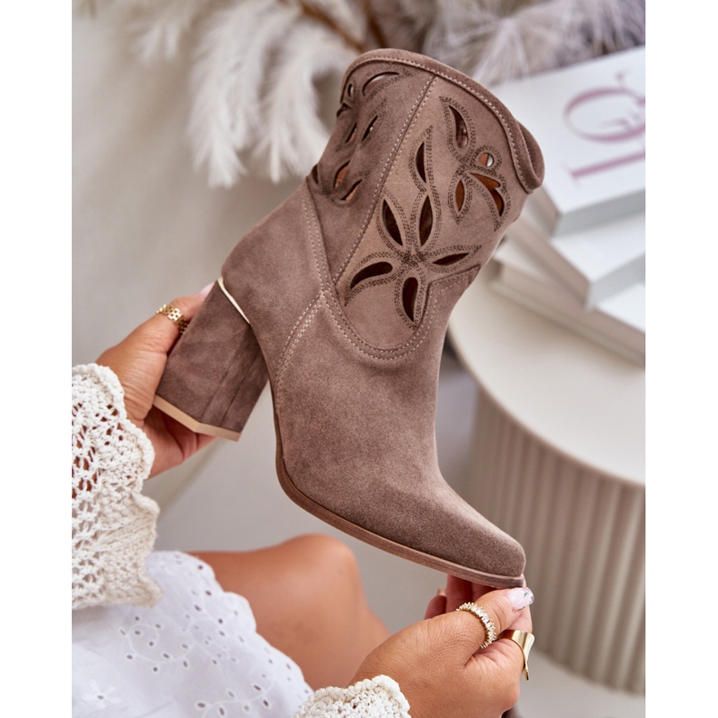 Suede Openwork Ankle Boots Lewski 3629 Dark Beige 2
