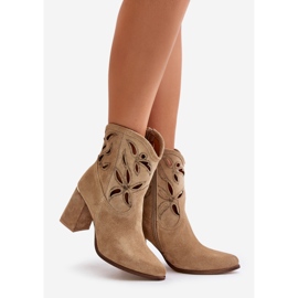 Suede Openwork Ankle Boots On A Heel Lewski 3629 Beige 1