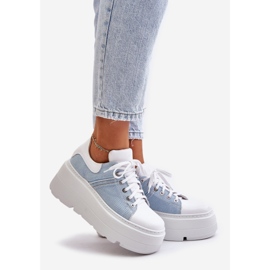Leather Sneakers On A Massive Platform Jeans Lewski 3586 White blue 1 Leather Sneakers On A Massive Platform Jeans Lewski 3586 White blue 1