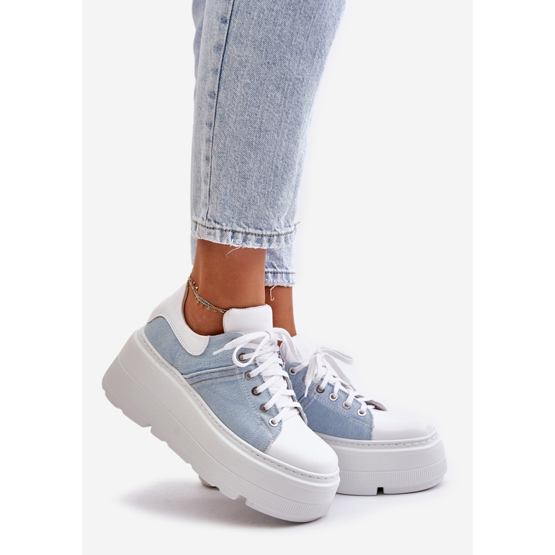 Leather Sneakers On A Massive Platform Jeans Lewski 3586 White blue 1 Leather Sneakers On A Massive Platform Jeans Lewski 3586 White blue 1