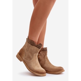 Lewski Shoes Low Women's Ankle Boots On Flat Heel Suede Lewski 3624 Beige 1