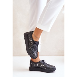 Zazoo 2973 Leather Platform Shoes With Openwork Pattern Black 5
