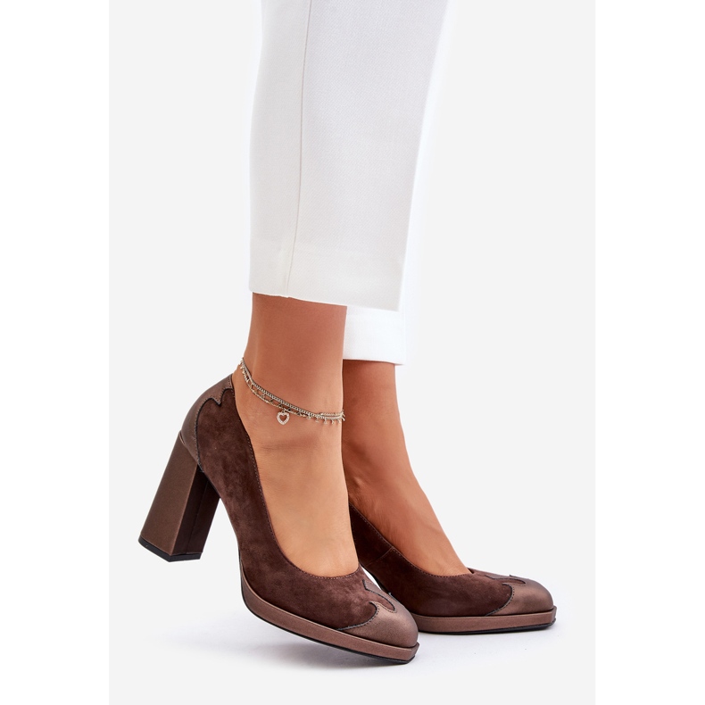 Laura Messi 2702 Brown Suede Pumps With Heel 1