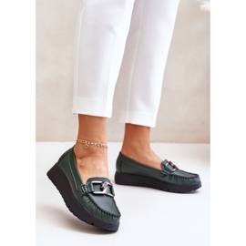 Zazoo 10141 Leather Platform Loafers With Embellishment Dark Green 2