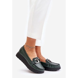 Zazoo 10141 Leather Platform Loafers With Embellishment Dark Green 1