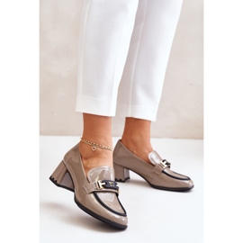 Patent Leather Women's Heeled Low Shoes With Decoration Artiker 55C1054 Beige 2