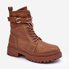 Worker Ankle Boots With Decorative Strap Brown Enili 1