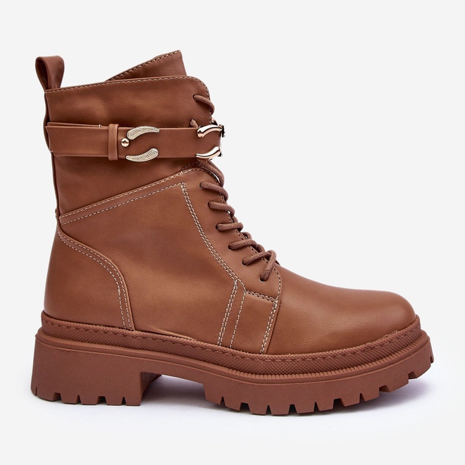 Worker Ankle Boots With Decorative Strap Brown Enili 2