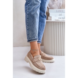 Women's Loafers With Gold Detail Khaki Arilva beige 2