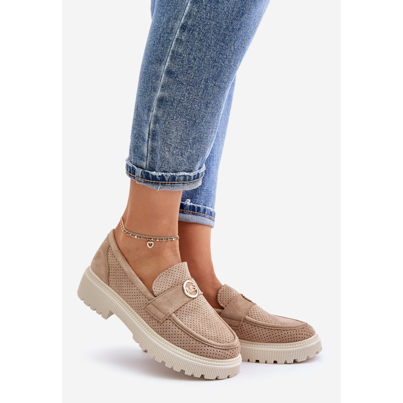 Women's Loafers With Gold Detail Khaki Arilva beige 1