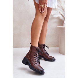 Insulated Women's Ankle Boots With Low Heels Made Of Genuine Leather Vinceza 66722 Brown 2