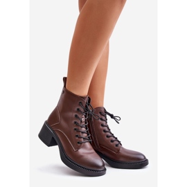 Insulated Women's Ankle Boots With Low Heels Made Of Genuine Leather Vinceza 66722 Brown 1