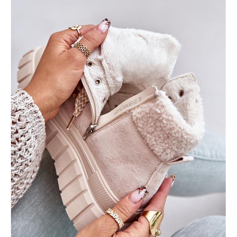 Women's Insulated Ankle Boots Trappers On The Platform Beige Alcyhen 2