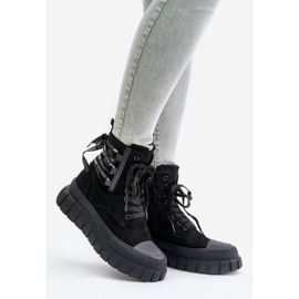 Women's Platform Ankle Boots With Decorative Laces Black Edidda 1