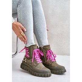 Women's Ankle Boots On The Platform With Decorative Lace-Up Leopard Green Edidda 2