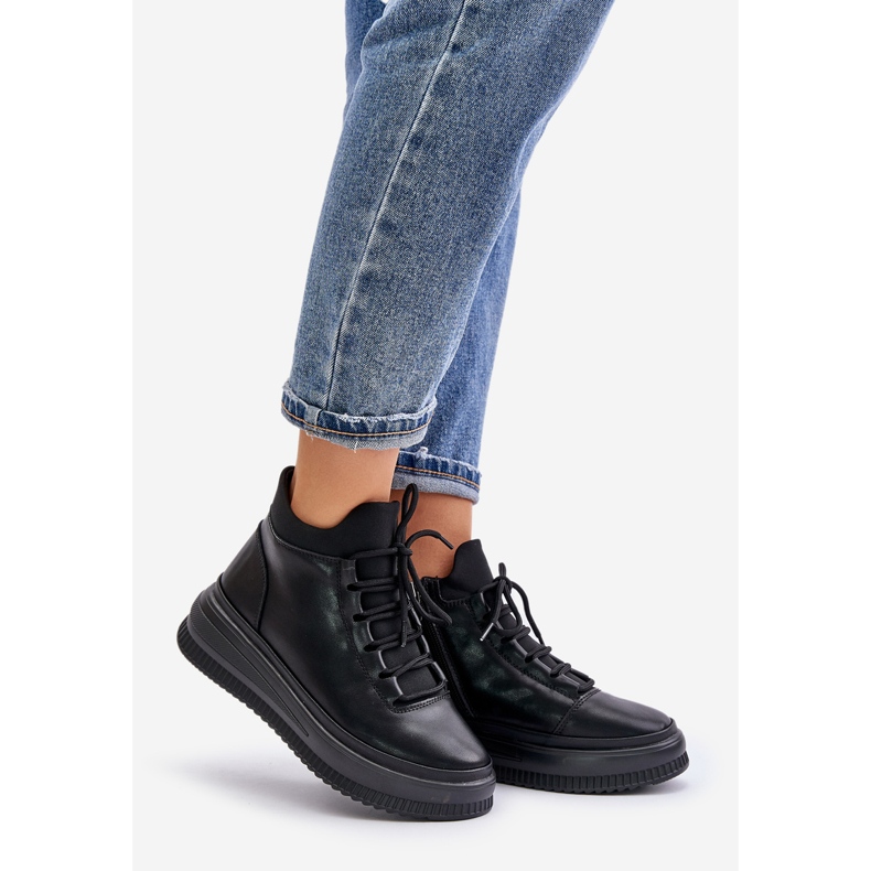 Light Leather Platform Sports Shoes Artiker 55C1041 Black 1