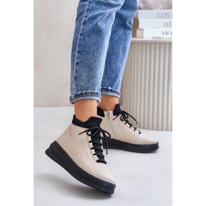 Light Leather Platform Sports Shoes Artiker 55C0554 Beige 2