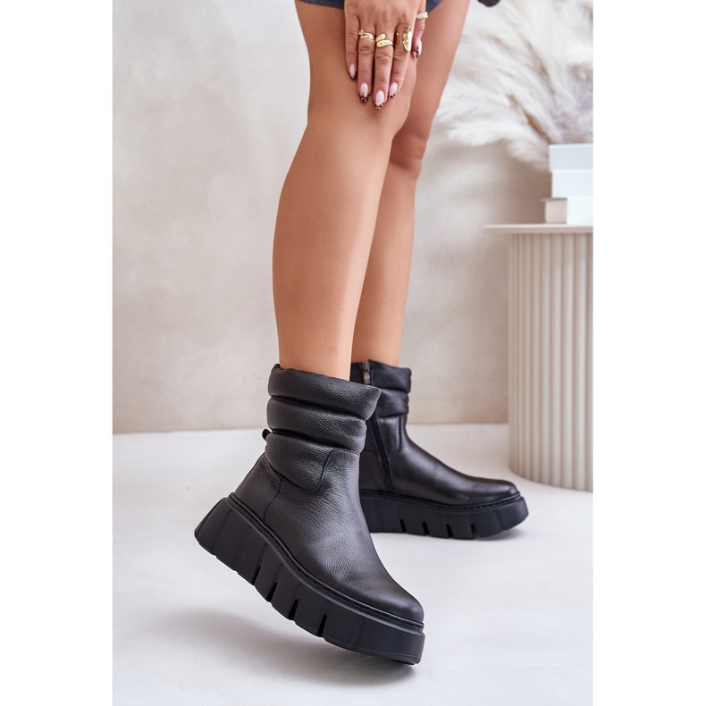 Zazoo 60512 Women's Leather Ankle Boots With Zipper, Insulated With Felt, Black 2