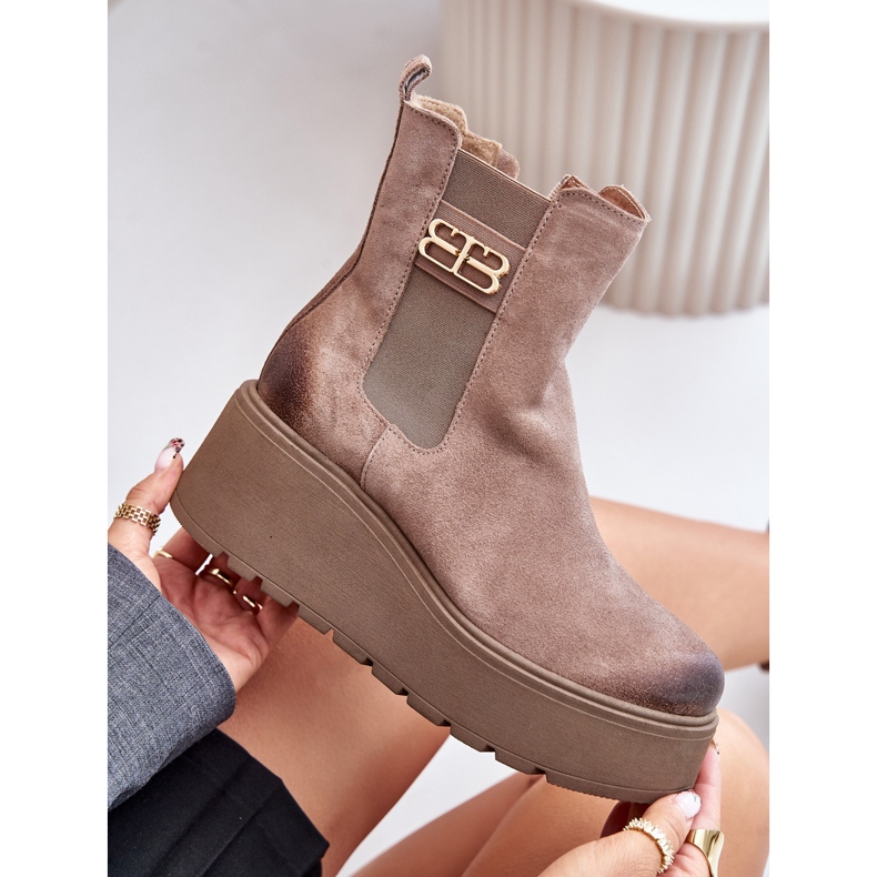 Zazoo 60498 Women's Suede Ankle Boots With Platform And Wedges Beige 2