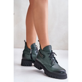 Zazoo 60483 Women's Leather Ankle Boots Low Top Insulated Dark Green 2