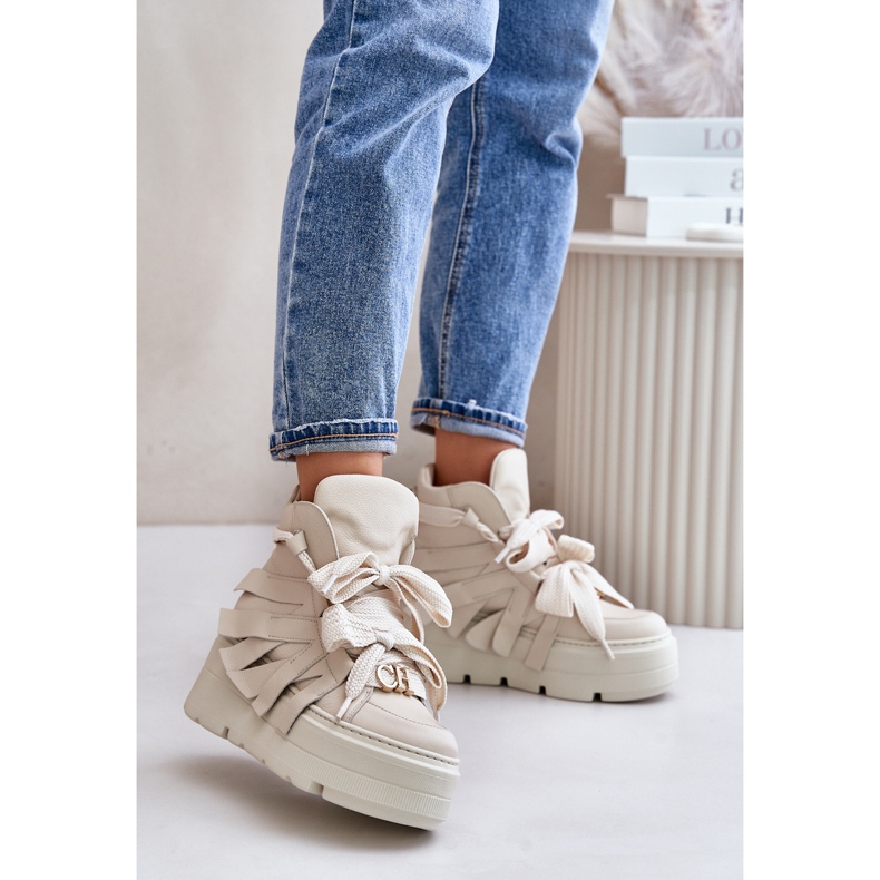 Women's Leather Sneakers On A Massive Platform CheBello 4561 Beige 2
