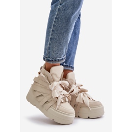 Women's Leather Sneakers On A Massive Platform CheBello 4561 Beige 1