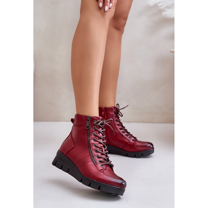 Lightweight Insulated Women's Ankle Boots On A Platform And Wedge Burgundy Savindria red 2
