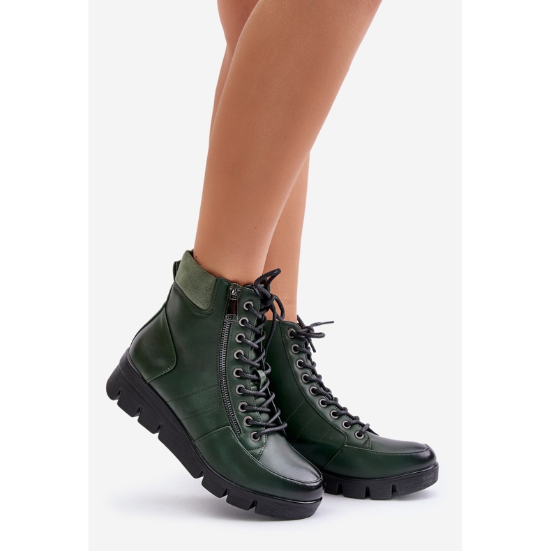 Lightweight Insulated Women's Ankle Boots On A Platform And Wedge Dark Green Savindria 1