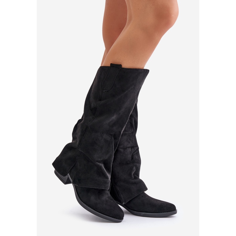 Jezzi Women's Low Heel Boots With Rolled-Up Shaft Black Stinova 1 Jezzi Women's Low Heel Boots With Rolled-Up Shaft Black Stinova 1