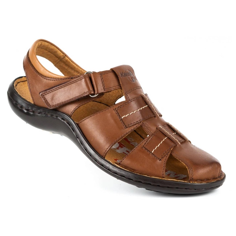 Kampol Men's leather sandals 220KAM brown 2