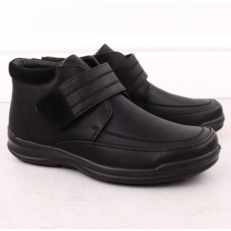 Men's ankle boots insulated with velcro, black Unisoft 8003 1