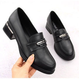 Leather women's shoes with a decorative heel, black Vinceza 77102 1