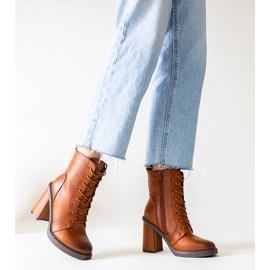 Brown ankle boots with a block heel made of eco-leather by Gergesa 1