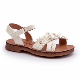Girls' sandals fastened with Velcro with white flowers 3