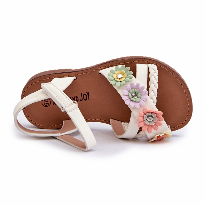 Girls' sandals fastened with Velcro with white flowers 1