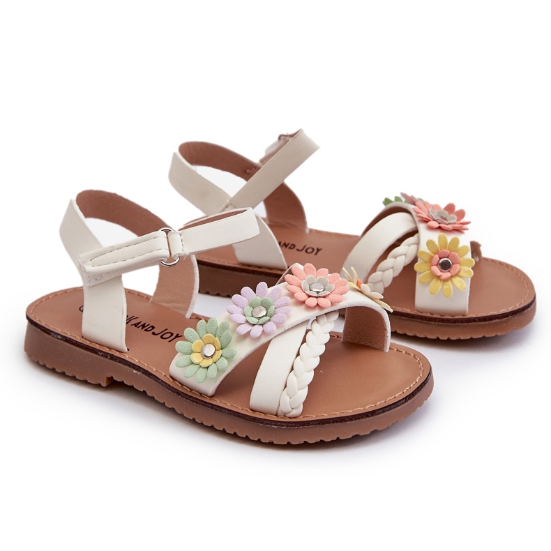 Girls' sandals fastened with Velcro with white flowers 5