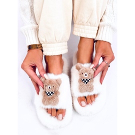 Fur slippers with bear Bando Beige 1