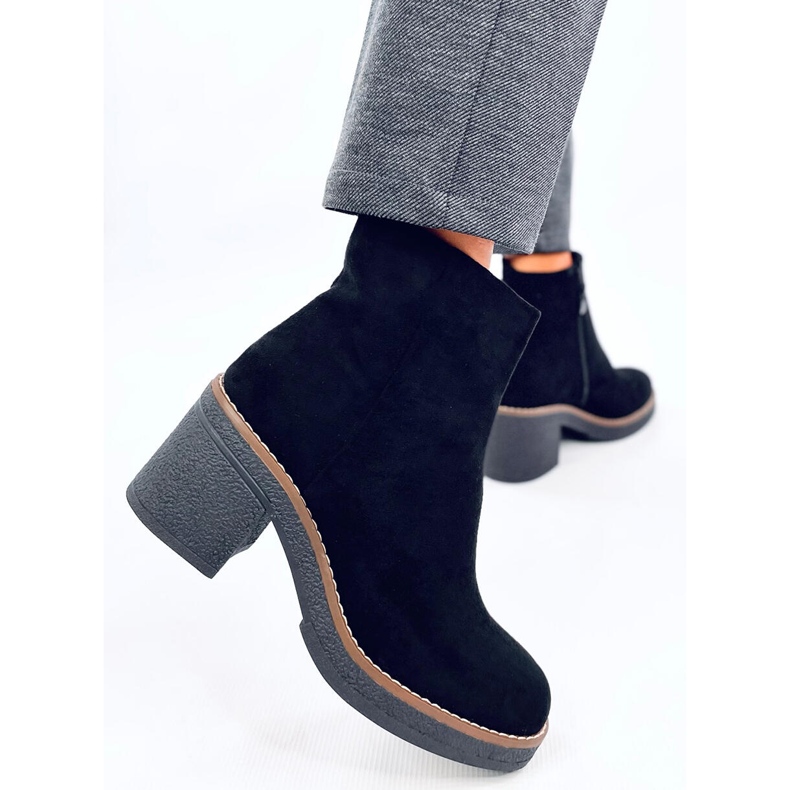 Eliza Black Suede Wide Heel Ankle Boots 1
