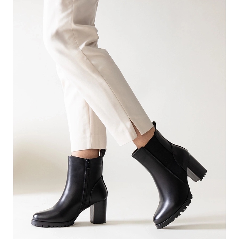 Black ankle boots with a block heel made of eco-leather Zinah 1