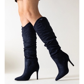 Navy blue Aine ruffled stiletto boots 1 Navy blue Aine ruffled stiletto boots 1